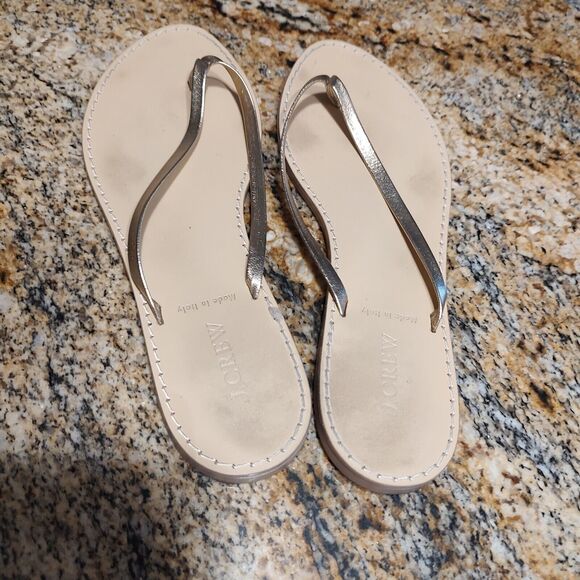 J.Crew Capri Skinny Strap Flip Flop Leather Sandals Silver Metallic Ice Sz 9 - Picture 4 of 6